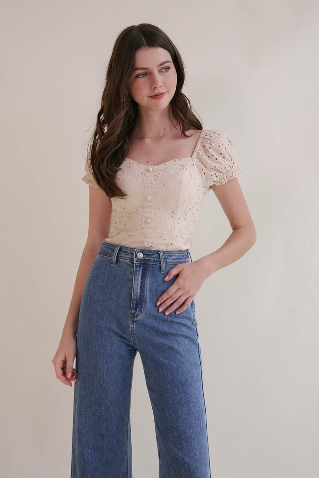 ALICE EYELET SWEETHEART TOP OAT