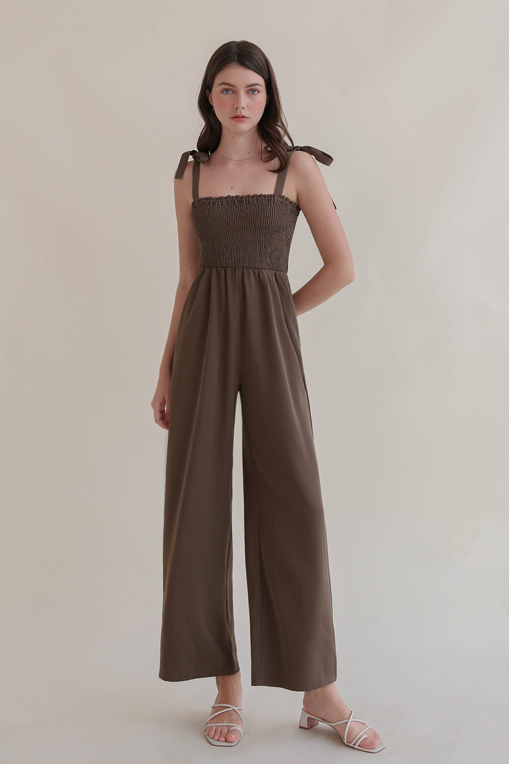 XYLA SMOCKED BODICE JUMPSUIT HERB The Willow Label