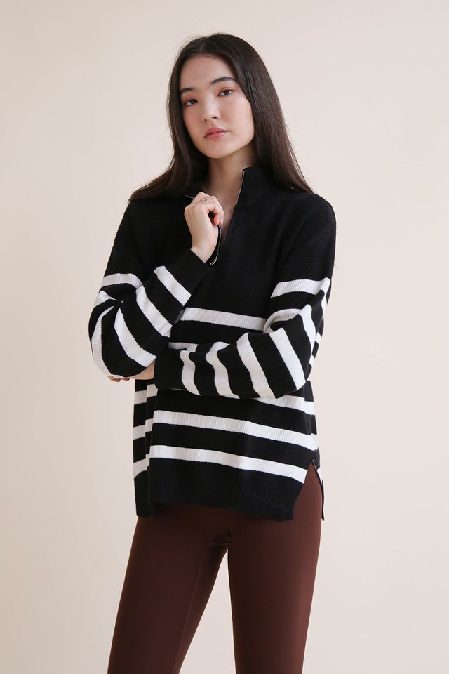 ANDES ZIP TRACK KNIT PULLOVER BLACK