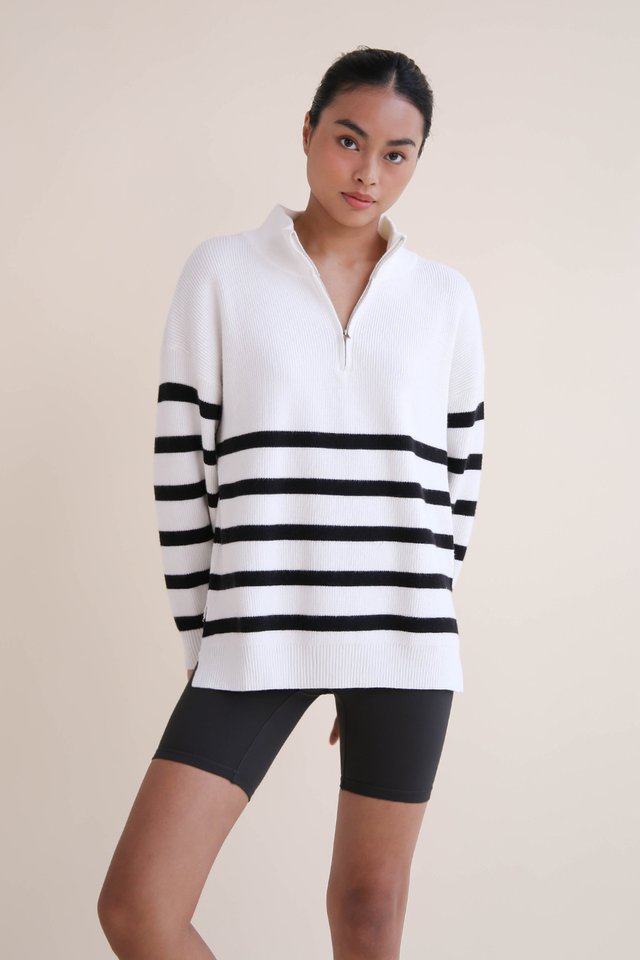 ANDES ZIP TRACK KNIT PULLOVER WHITE