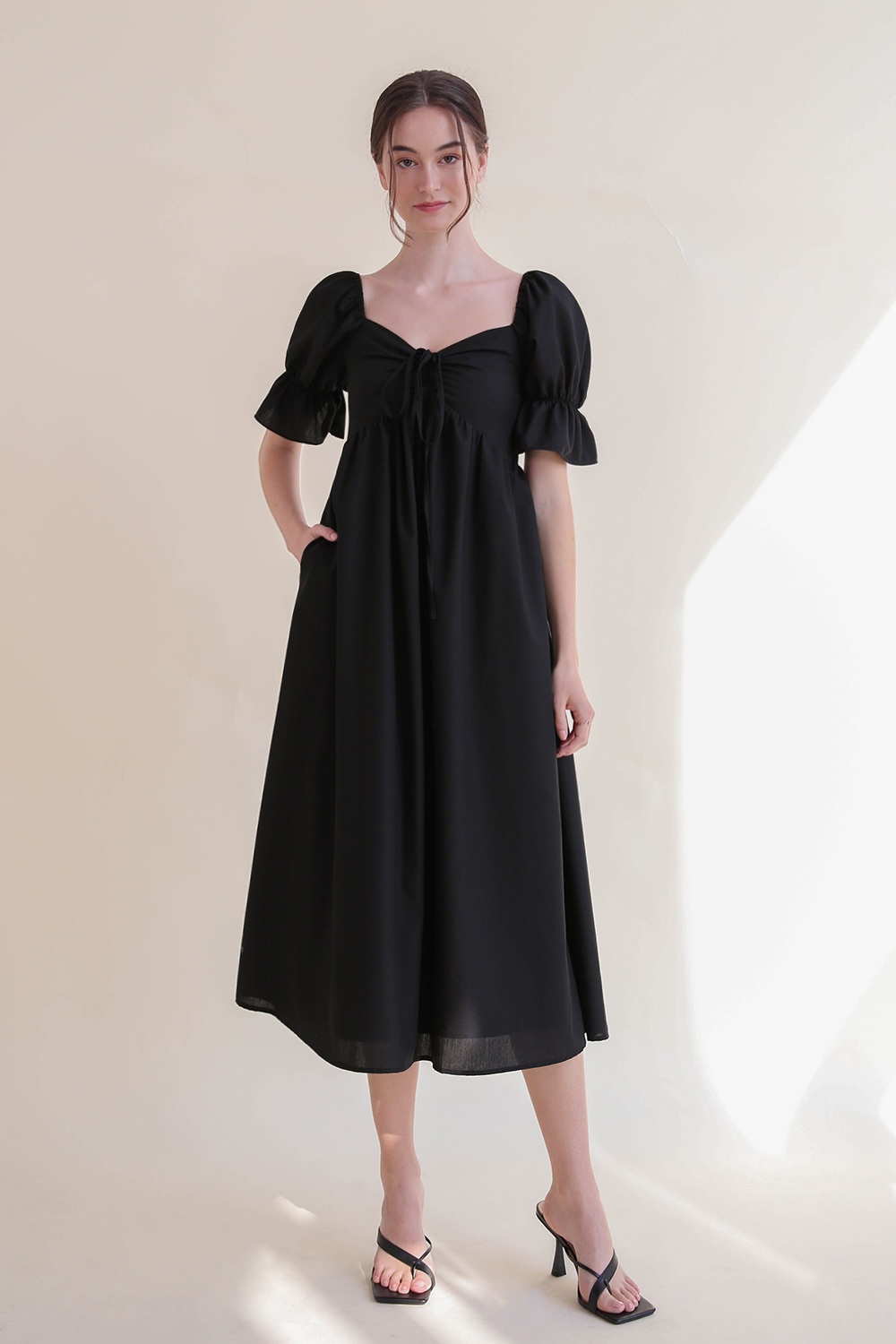 ASHLEY RIBBON TIE DRESS BLACK | The Willow Label