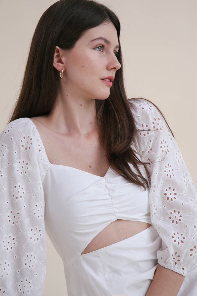 MARNI EYELET PADDED DRESS WHITE