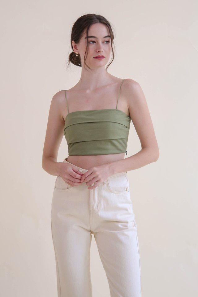 ZOEY PADDED PLEATED CROP TOP FERN