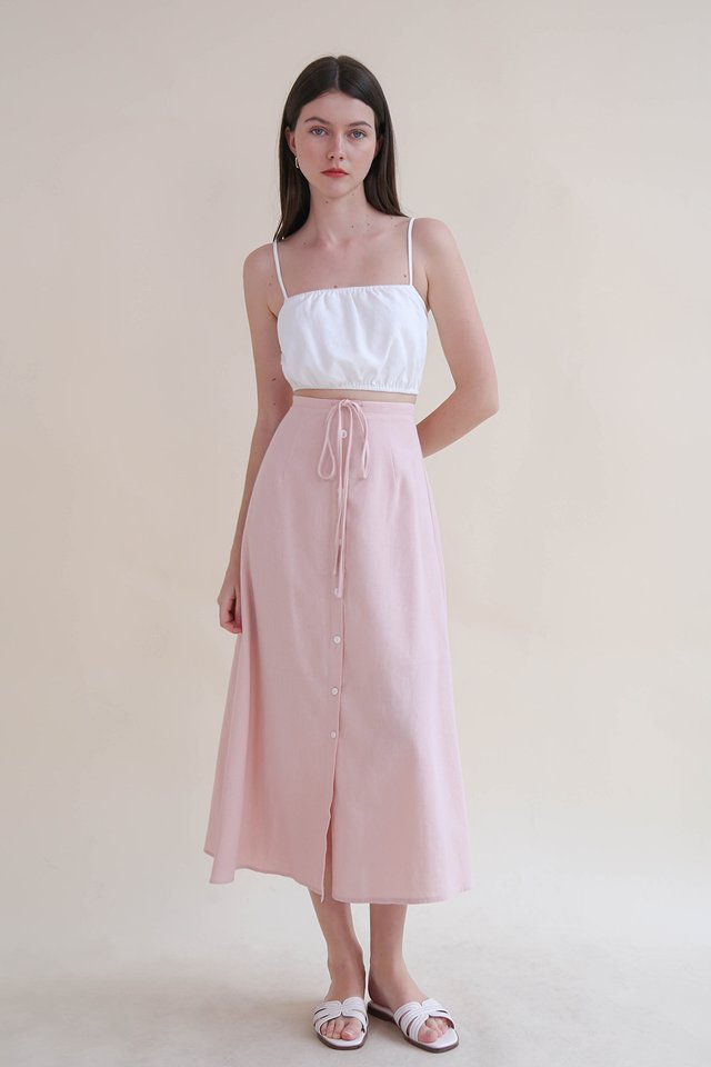 EDEN LINEN BUTTONDOWN SKIRT PINK