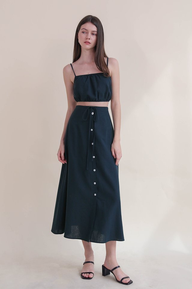EDEN LINEN BUTTONDOWN SKIRT TEAL