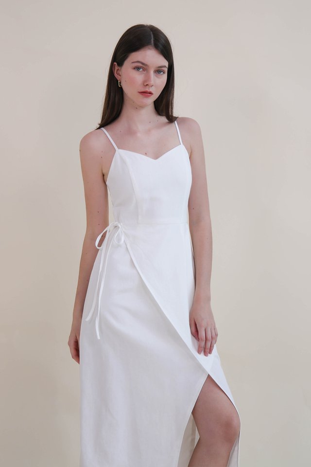 SABINE WRAP LINEN DRESS WHITE