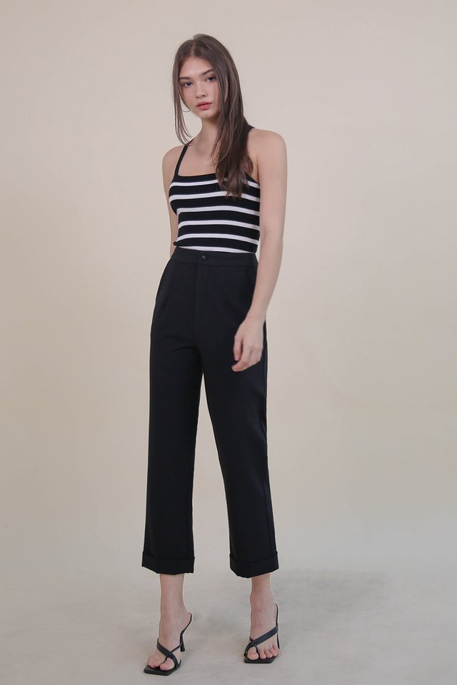 ARI STRIPED CROSSBACK TOP BLACK