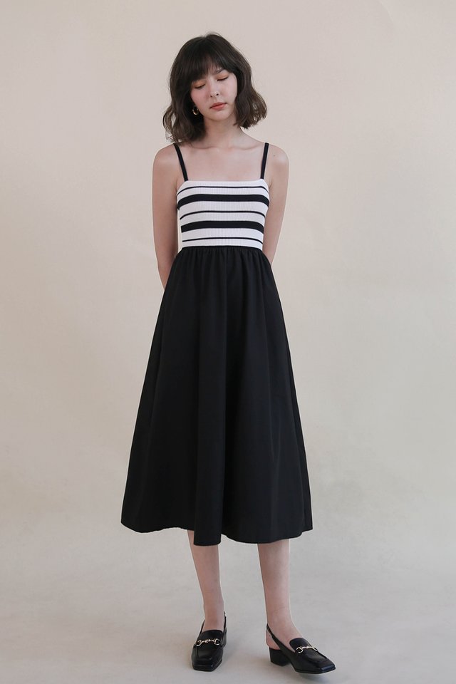 (BACKORDER) ARIN STRIPED KNIT MIXED MATERIAL DRESS
