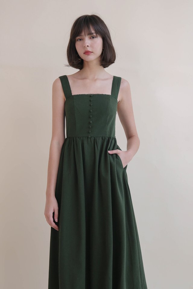 HEATHER LINEN WIDE NECK DRESS MATCHA