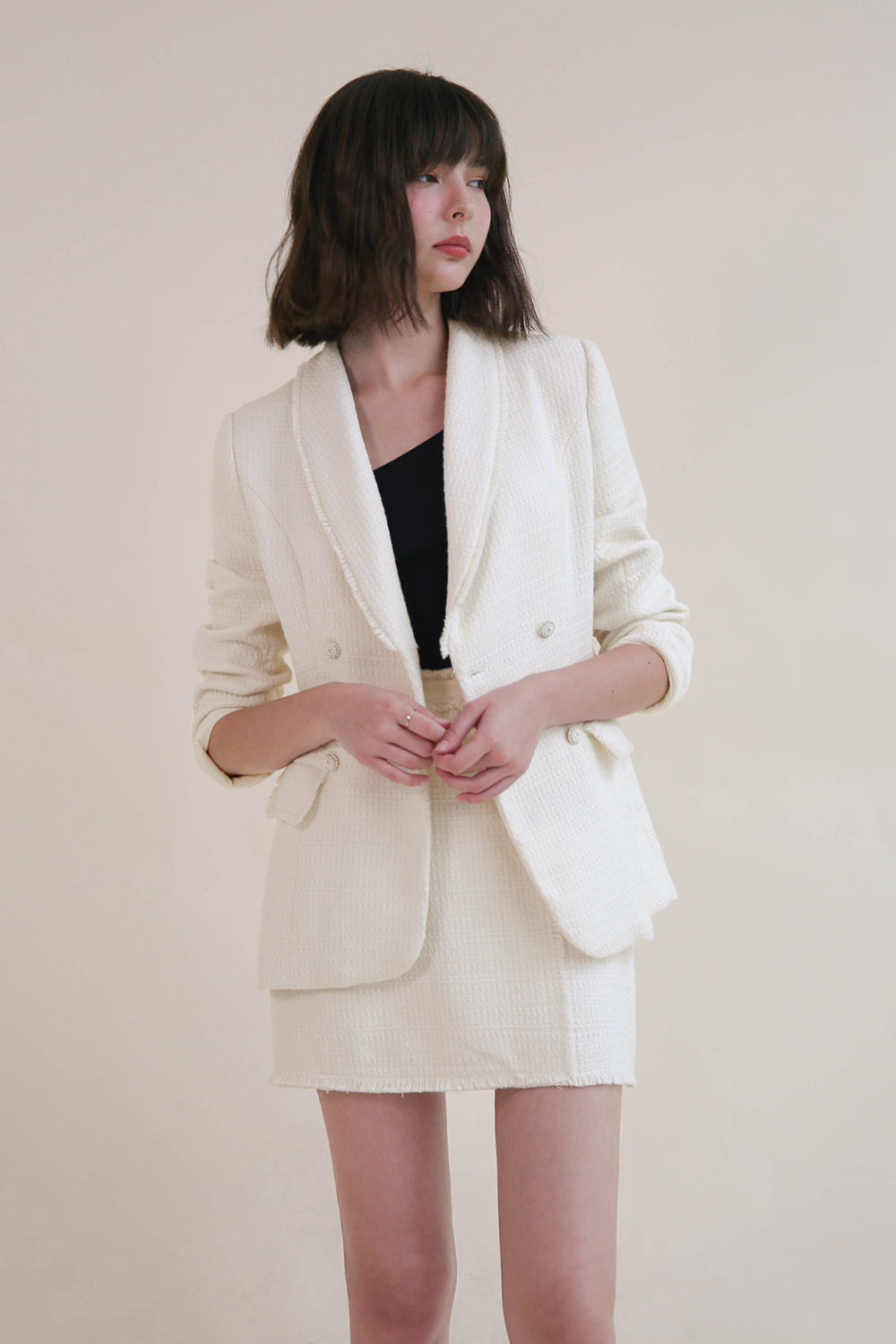 AUDREY TWEED BLAZER OFF WHITE The Willow Label