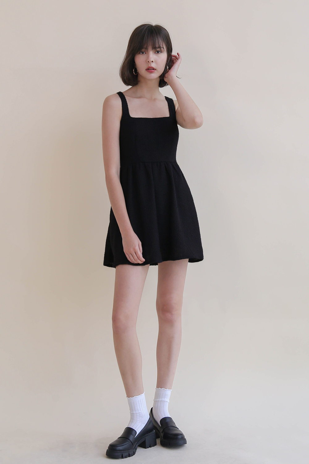 MARINA TWEED ROMPER DRESS BLACK