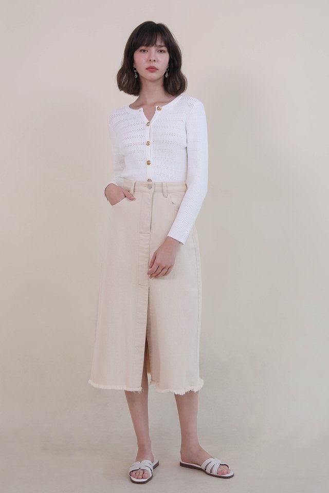 GISELLE GOLD BUTTON CARDIGAN WHITE 