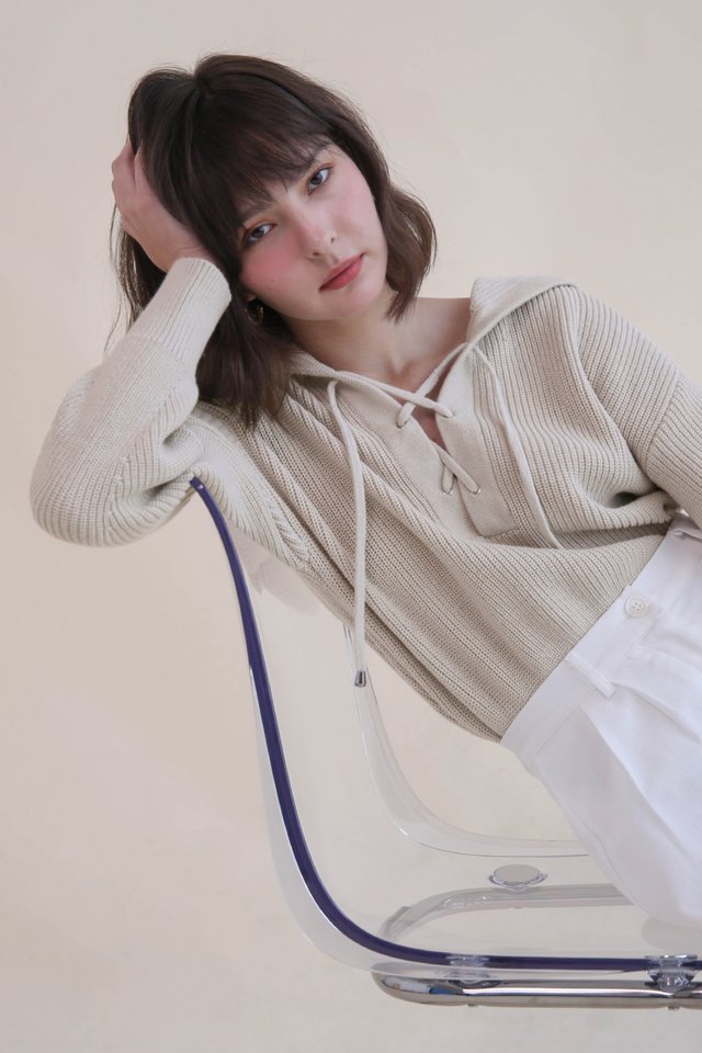 KELLER LACE UP HOODIE CLAY
