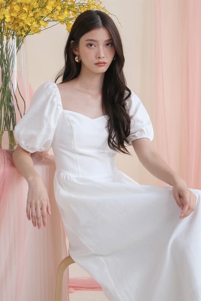 THALIA PRINCESSCUT LINEN DRESS WHITE