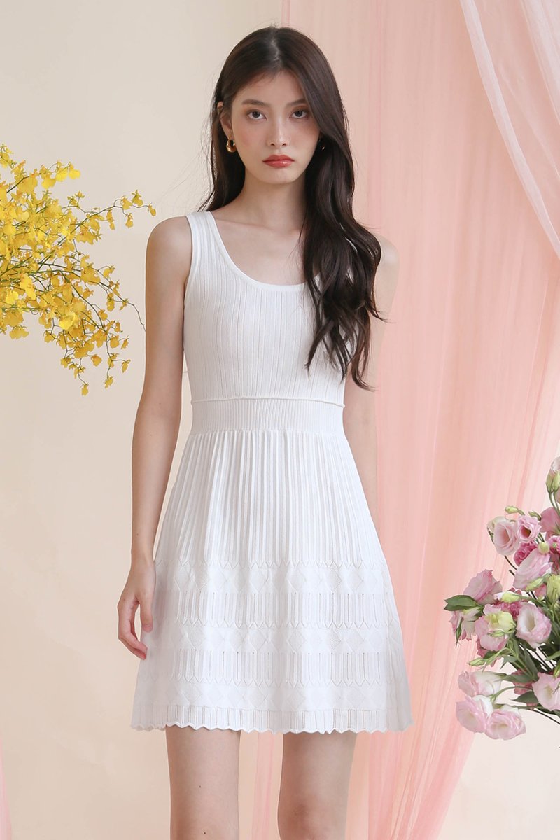 BELLA KNIT DETAIL DRESS WHITE | The Willow Label
