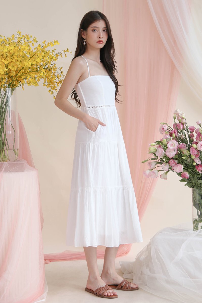 EVITA CROSSBACK TEXTURED DRESS WHITE | The Willow Label