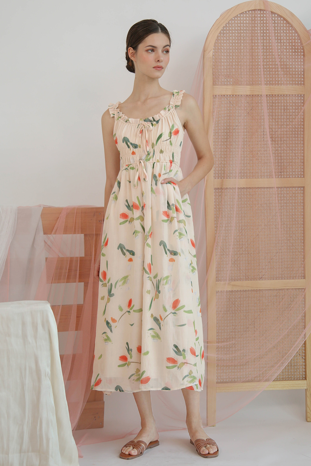 mame Floral Willow Dress キャメル