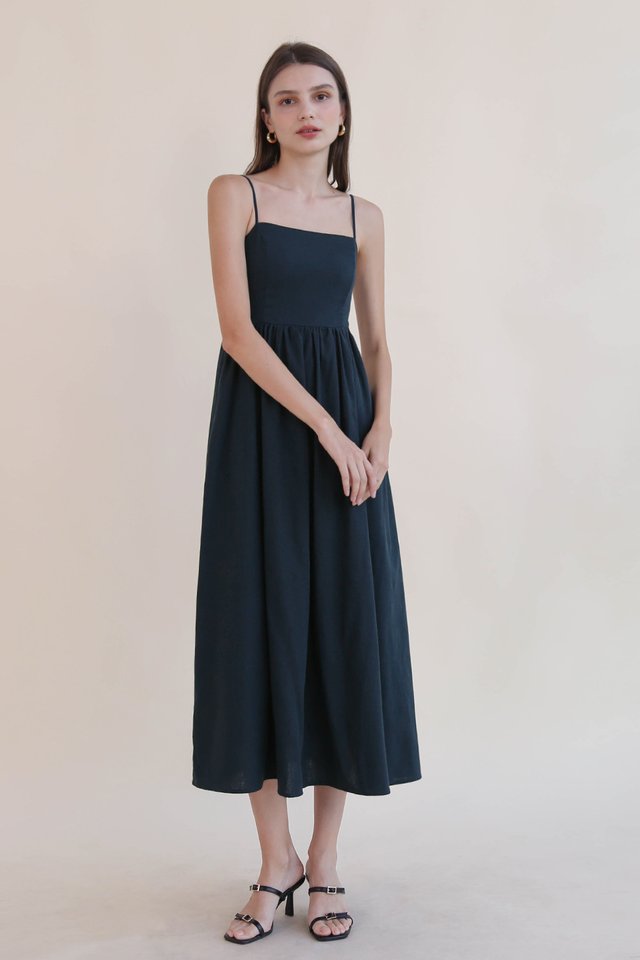 PARIS LINEN FIT AND FLARE DRESS TEAL