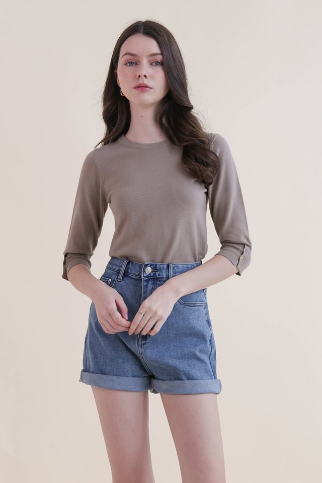 BRENDA MID SLEEVE KNIT TOP TAUPE