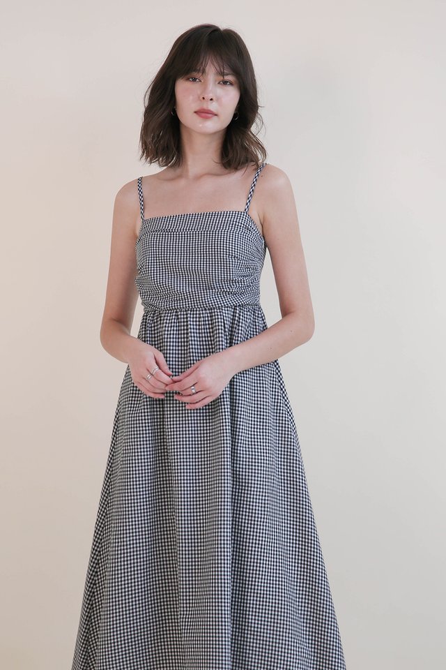 WILLA RUCHED BODICE FLARE DRESS GINGHAM