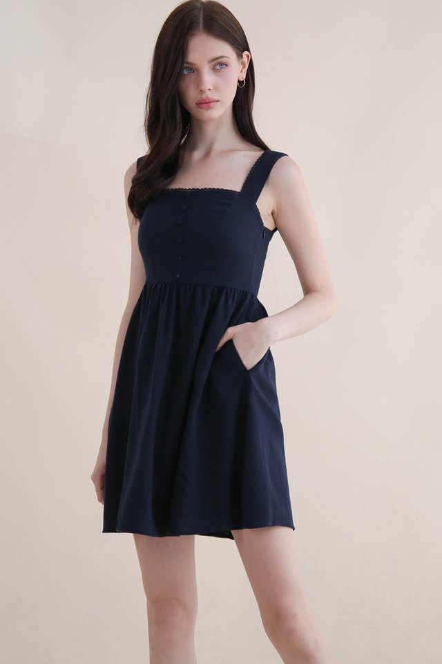 ASTER LINEN WIDE NECK DRESS NAVY