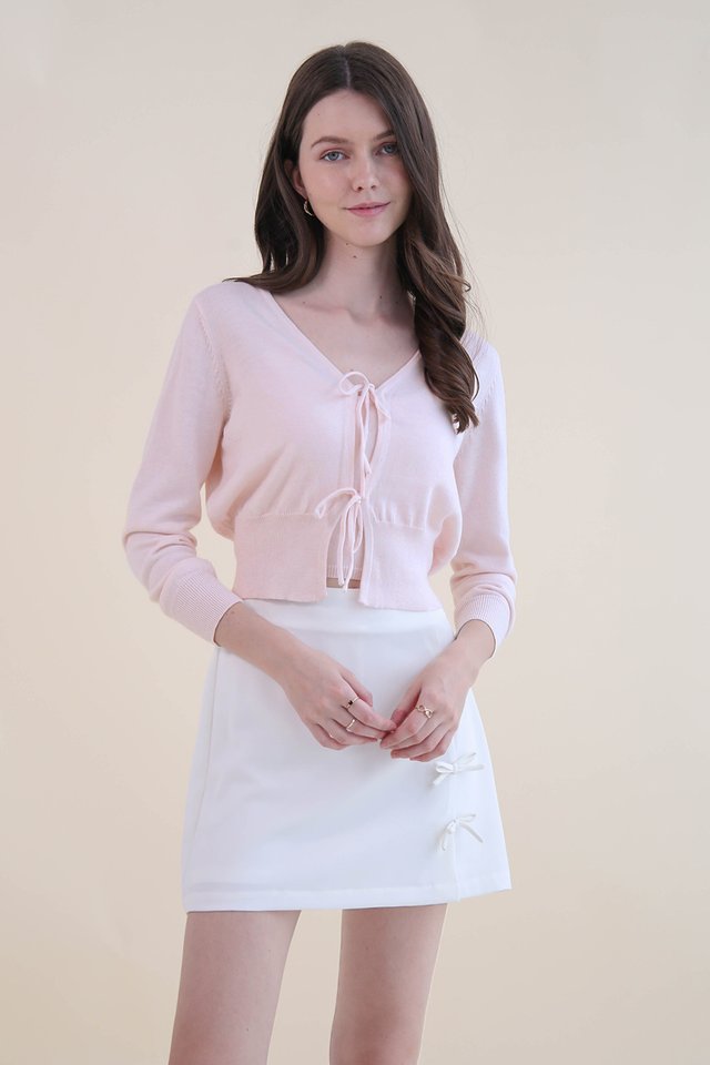 HAILEE BOW TIE CARDIGAN SET SOFT PINK