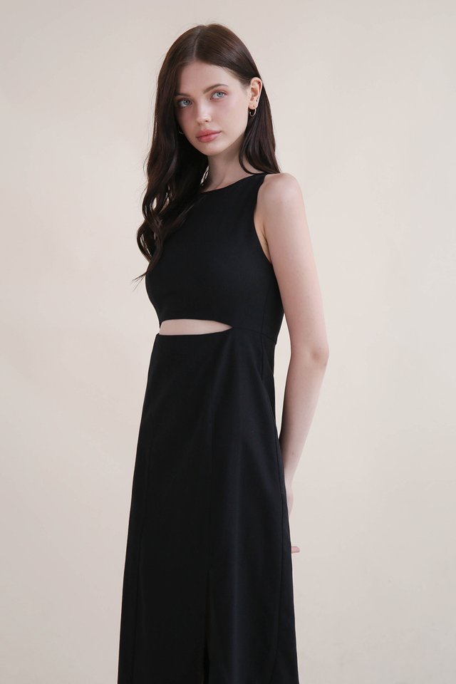 COURTNEY CUTOUT LINEN DRESS BLACK