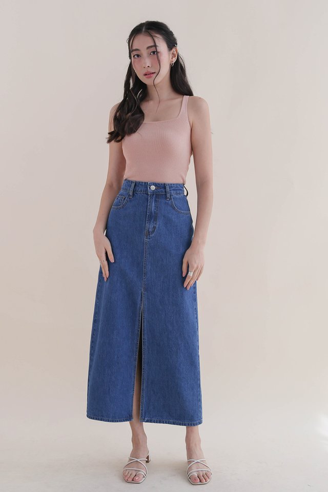 CARLI SQUARE NECK KNIT TANK TOP DUSTY PINK