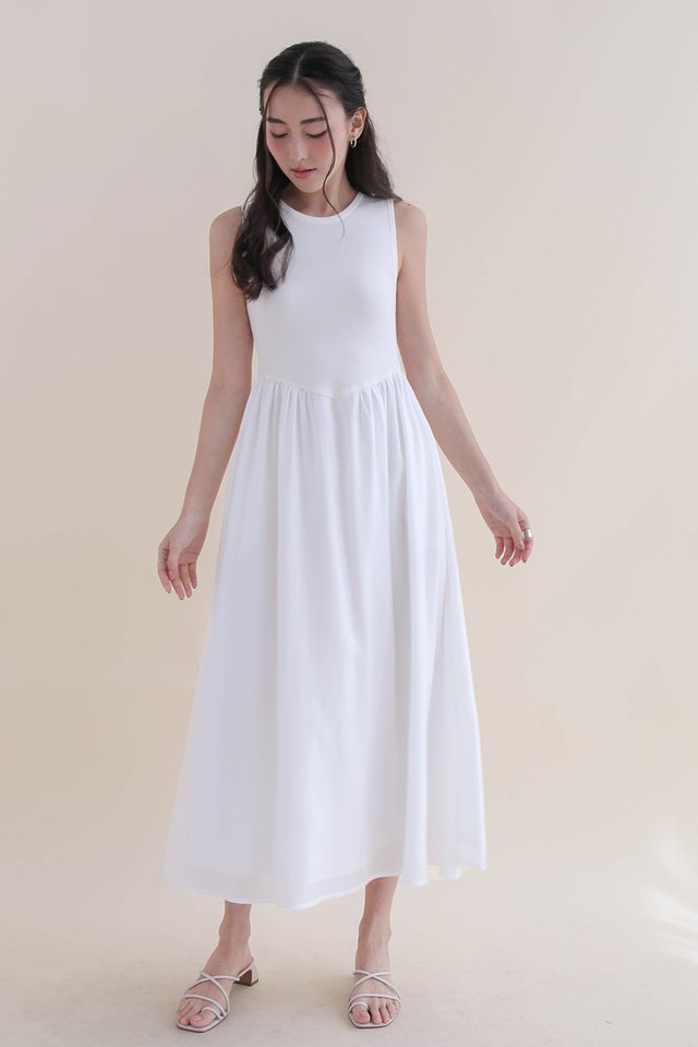 DALIA MIXED MATERIAL KNIT DRESS WHITE