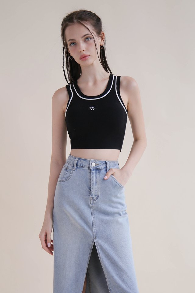 LEI CROPPED CONTRAST LOGO TOP BLACK