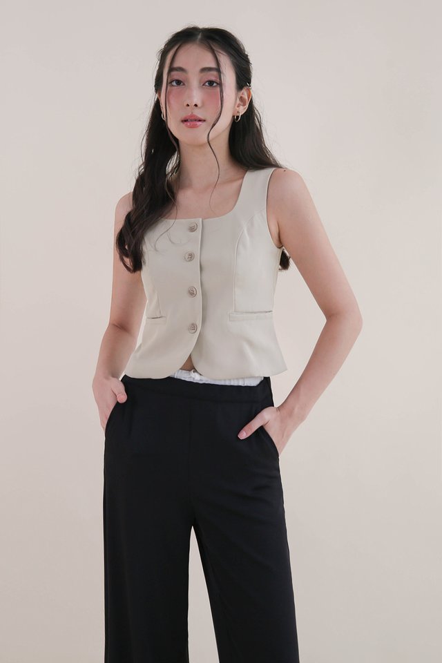 OLYN BUTTONDOWN VEST TOP CASHEW