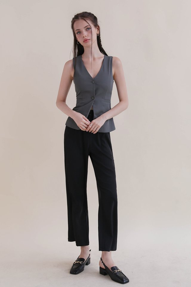 WILMA OPENFRONT BUTTON VEST TOP GREY