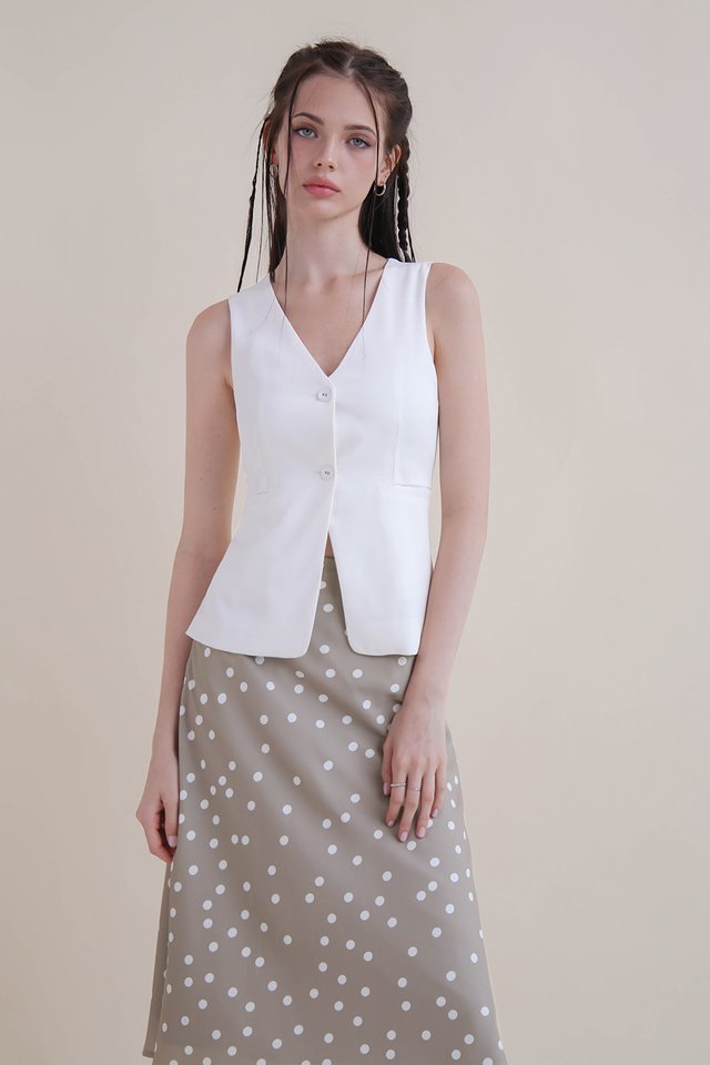 WILMA OPENFRONT BUTTON VEST TOP WHITE