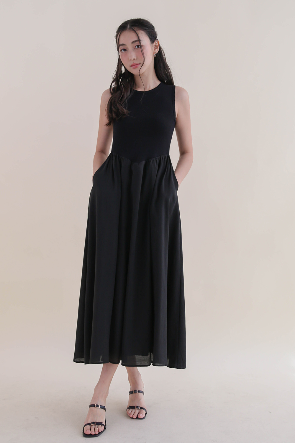 DALIA MIXED MATERIAL KNIT DRESS BLACK | The Willow Label
