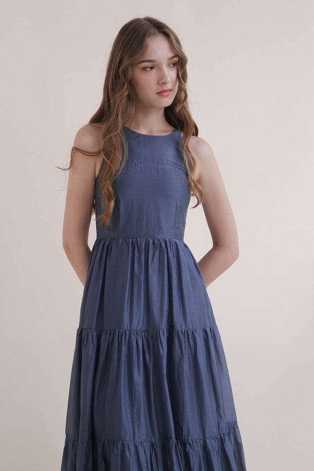 AUBRE HIGH NECK TIER DRESS OCEAN