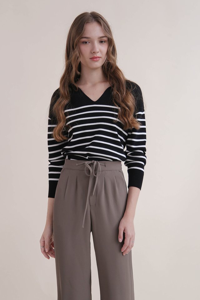 CHAR COLLARED STRIPED KNIT TOP BLACK