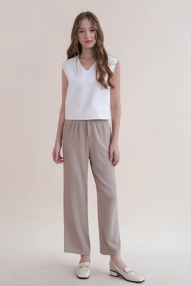 ETHAN TIE WAIST PALAZZO PANTS LIGHT GREY