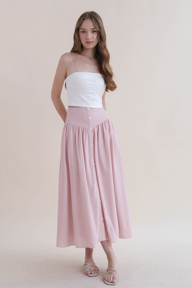 MELANIE BUTTON LINEN SKIRT PINK