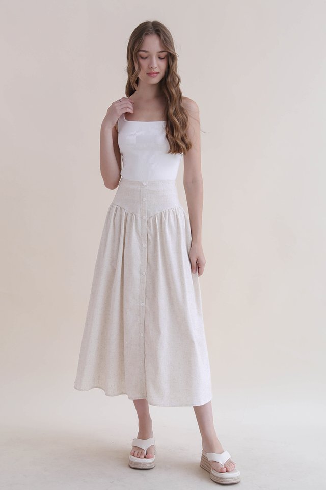 MELANIE BUTTON LINEN SKIRT SAND