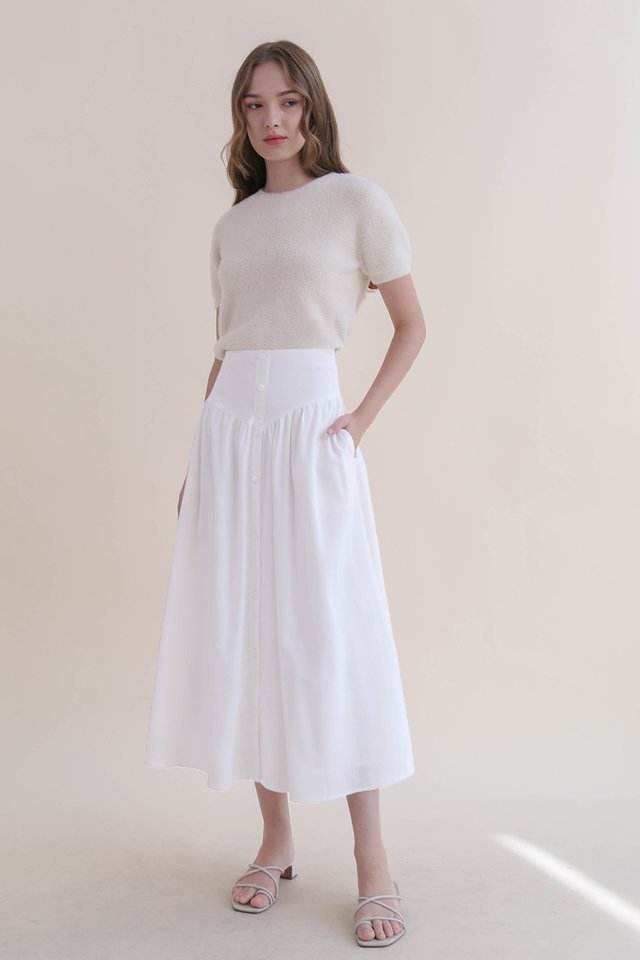 MELANIE BUTTON LINEN SKIRT WHITE