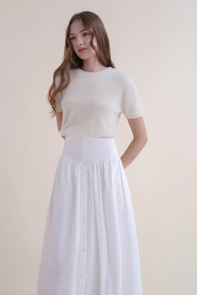 MELANIE BUTTON LINEN SKIRT WHITE