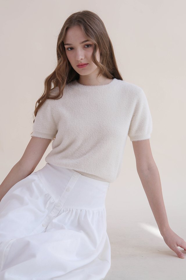 MILLIE FUZZY KNIT TOP COCONUT