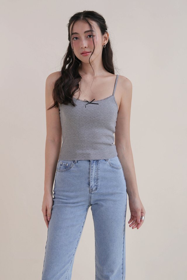 SARA RIBBON CAMI TOP GREY