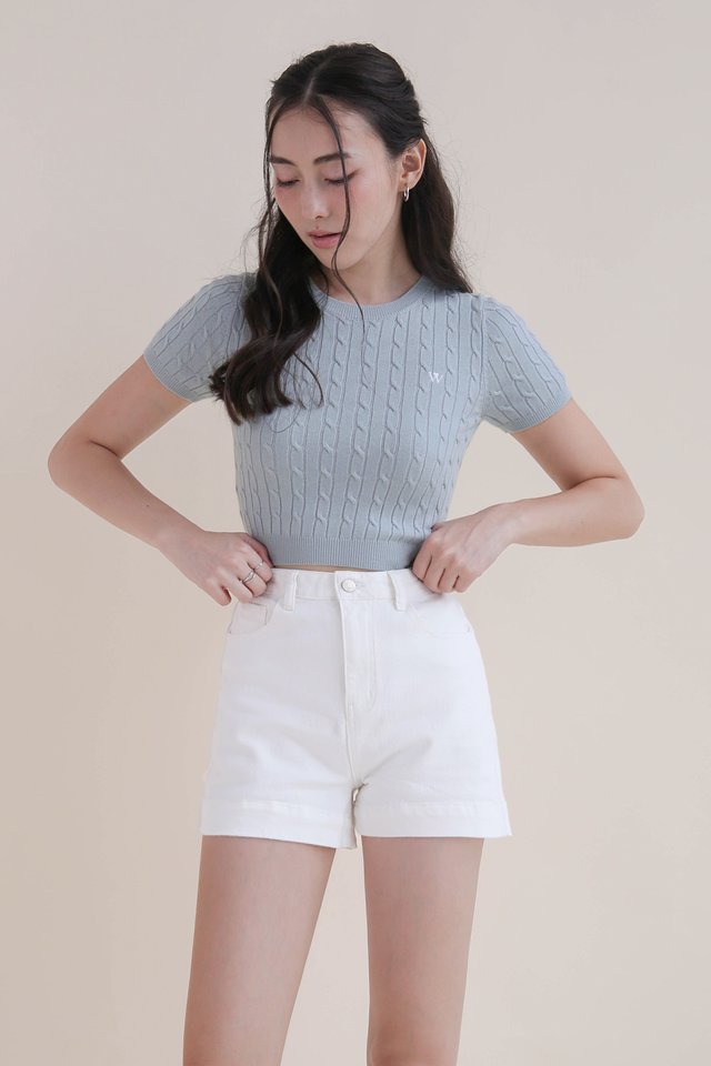 YURA CROP KNIT TEE SKY