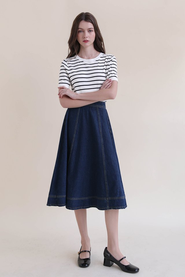 ENID DENIM FLARE SKIRT DARK WASH