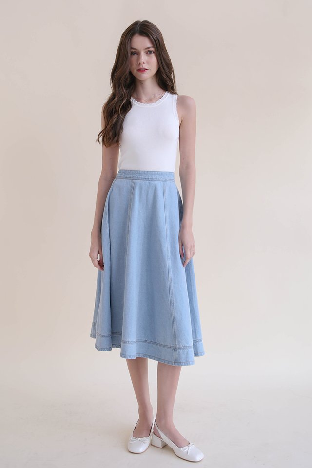 ENID DENIM FLARE SKIRT LIGHT WASH