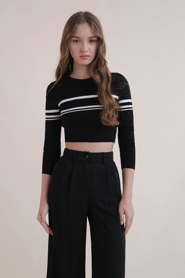 FINN LONG SLEEVE KNIT TOP STRIPED BLACK