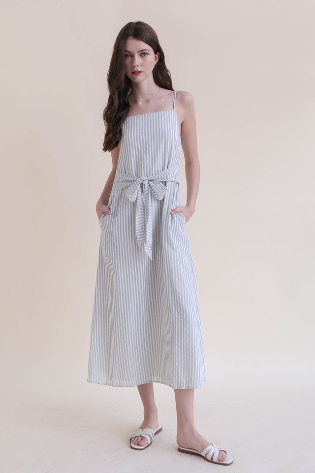 KADE STRIPED LINEN DRESS LIGHT BLUE