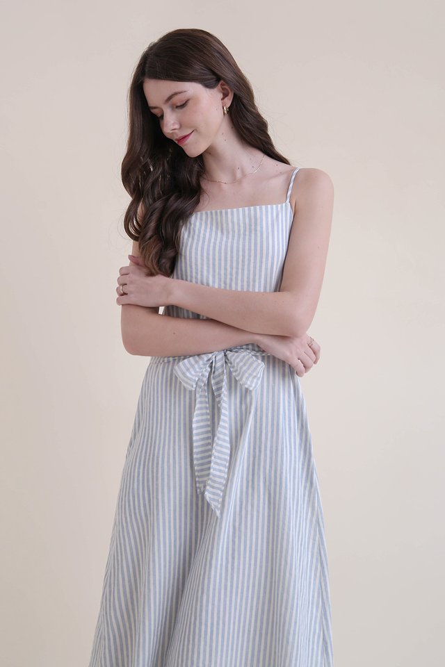 KADE STRIPED LINEN DRESS LIGHT BLUE