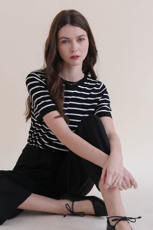 LOUANN STRIPED KNIT TOP BLACK